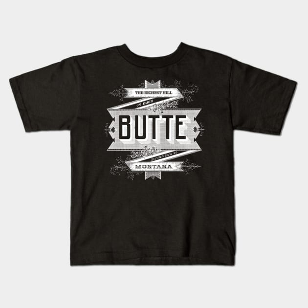 Vintage Butte, MT Kids T-Shirt by DonDota